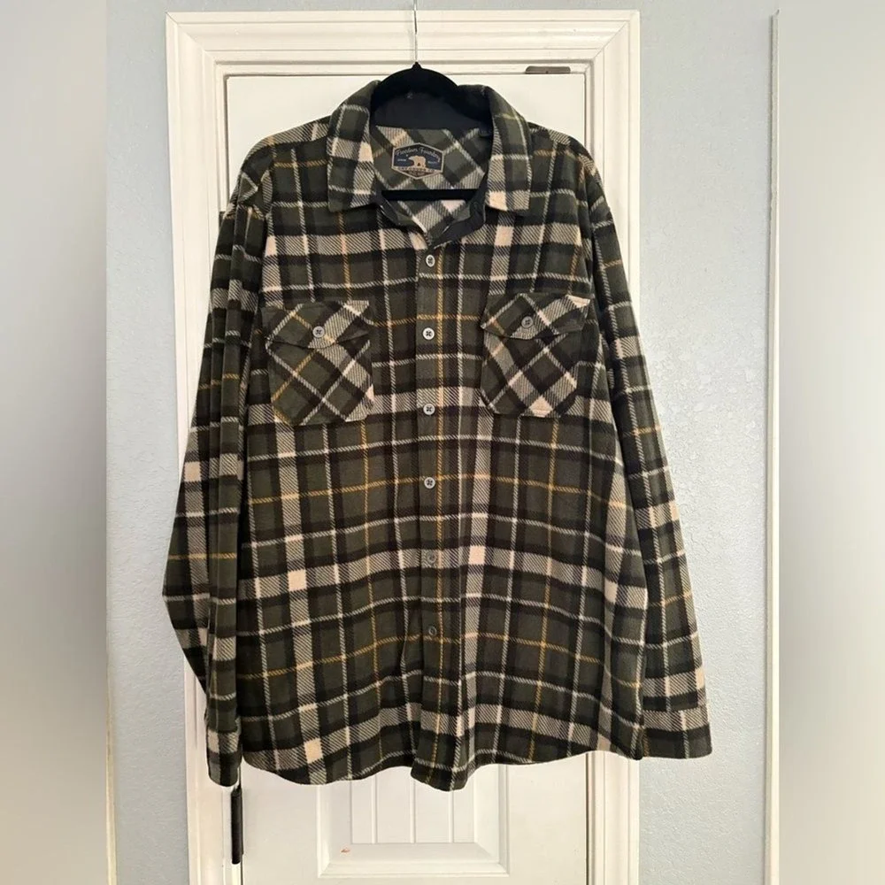 Freedom Foundry Fleece Shirt Jacket Mens XXL Green Plaid Excellent Shacket Heavy